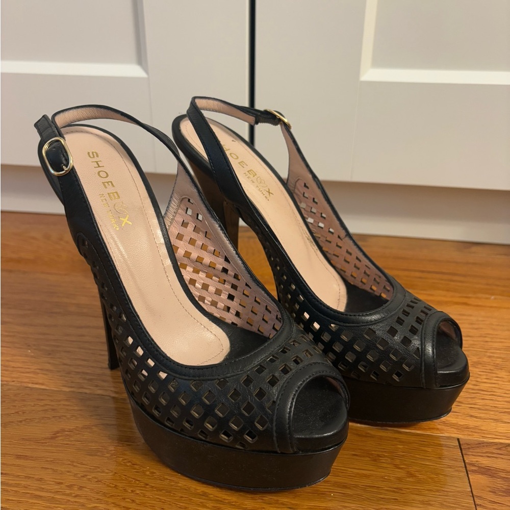 Black Platform Peep Toe Heels
